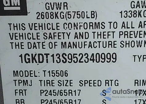 2005 GMC Envoy Sle from USA, damaged, VIN 1GKDT13S952340999
